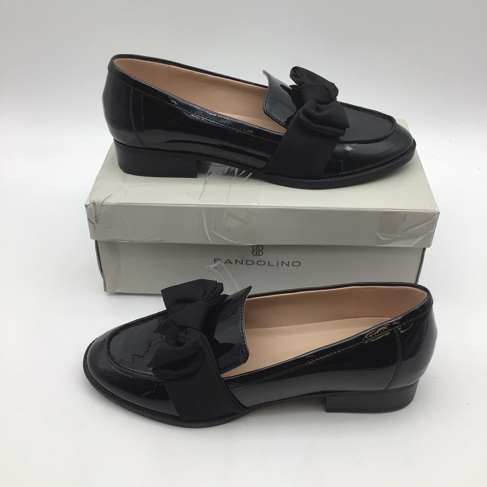 Bandolino Lindio Black Patent Bow Loafers Womens Size 7 W Wide Width Shoes NEW